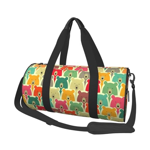 Bunte Bären-Reisetasche, Organizer, Sporttasche, Turnbeutel, großer Druck, Polyester, Schultertasche für Damen und Herren, Schwarz , Einheitsgröße von HAHAFU