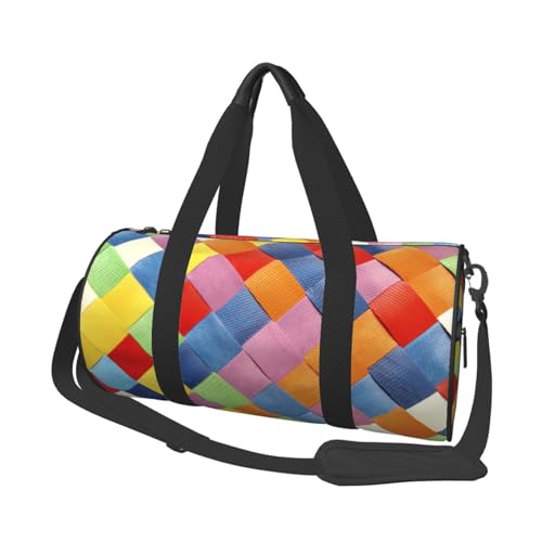 Bunte karierte Reisetasche, Organizer, Sporttasche, Turnbeutel, großer Druck, Polyester, Schultertasche für Damen und Herren, Schwarz , Einheitsgröße von HAHAFU