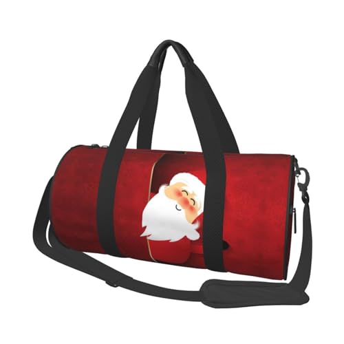 Cartoon-Weihnachtsmann-Reisetasche, Organizer, Sporttasche, Turnbeutel, großer Druck, Polyester, Schultertasche für Damen und Herren, Schwarz , Einheitsgröße von HAHAFU