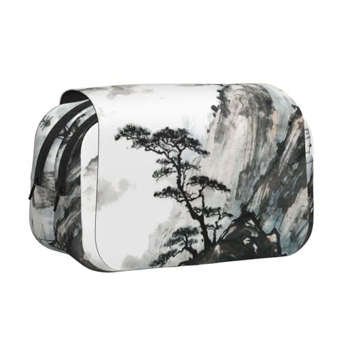 Doppelschichtiges Federmäppchen, Motiv: Berg und Kiefernbaum, großes Fassungsvermögen (für 50 Stifte/Bleistifte), Volldruck, strapazierfähiges Polyester, Schul- und Bürobedarf von HAHAFU