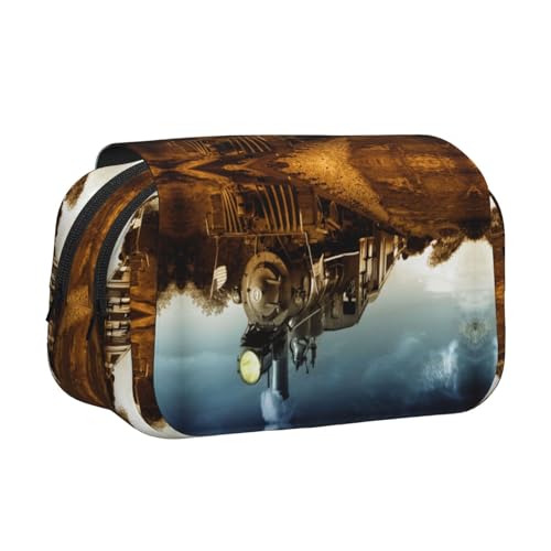 Doppelschichtiges Federmäppchen für Zug und Eisenbahn, großes Fassungsvermögen (für 50 Stifte/Bleistifte), Volldruck, strapazierfähiges Polyester, Schul- und Bürobedarf von HAHAFU