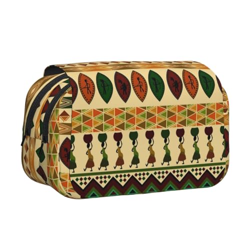 Doppelschichtiges Federmäppchen im Bohemia-Stil, traditionelles afrikanisches Muster, großes Fassungsvermögen (für 50 Stifte/Bleistifte), Volldruck, strapazierfähiges Polyester, Schul- und Bürobedarf von HAHAFU