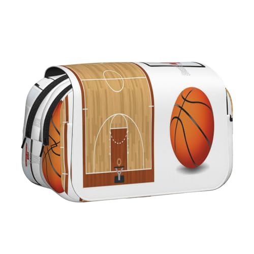 Doppelschichtiges Federmäppchen mit Basketballplatz-Rückwand, großes Fassungsvermögen (für 50 Stifte/Bleistifte), Volldruck, strapazierfähiges Polyester, Schul- und Bürobedarf von HAHAFU