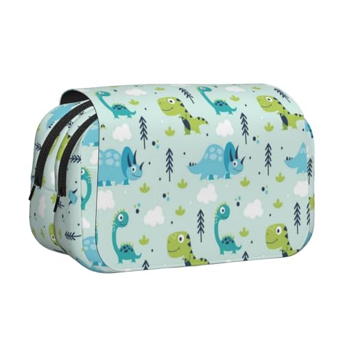 Doppelschichtiges Federmäppchen mit Dinosaurier-Muster, großes Fassungsvermögen (für 50 Stifte/Bleistifte), Volldruck, strapazierfähiges Polyester, Schul- und Bürobedarf von HAHAFU