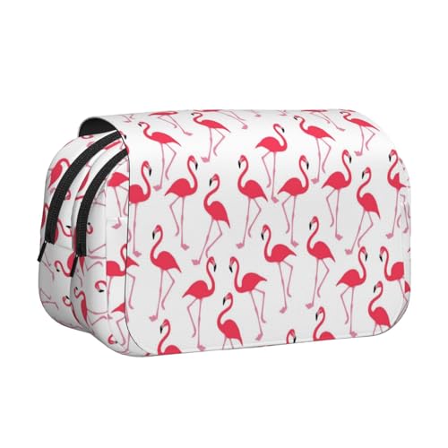 Doppelschichtiges Federmäppchen mit Flamingo-Muster, großes Fassungsvermögen (für 50 Stifte/Bleistifte), Volldruck, strapazierfähiges Polyester, Schul- und Bürobedarf von HAHAFU