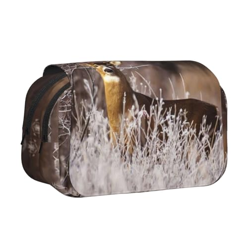 Doppelschichtiges Federmäppchen mit Hirsch-Design, großes Fassungsvermögen (für 50 Stifte/Bleistifte), Volldruck, strapazierfähiges Polyester, Schul- und Bürobedarf von HAHAFU