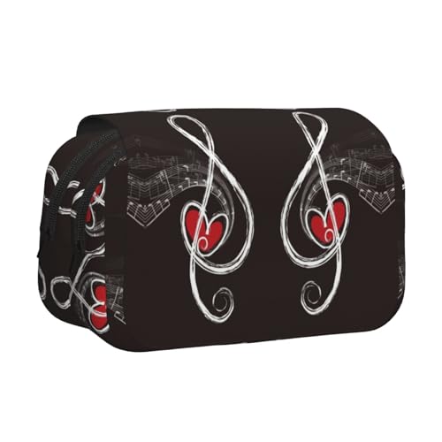 Doppelschichtiges Federmäppchen mit Musik-Symbolen, großes Fassungsvermögen (für 50 Stifte/Bleistifte), Volldruck, strapazierfähiges Polyester, Schul- und Bürobedarf von HAHAFU