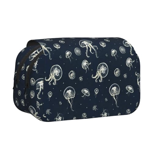 Doppelschichtiges Federmäppchen mit Quallenmuster, großes Fassungsvermögen (für 50 Stifte/Bleistifte), Volldruck, strapazierfähiges Polyester, Schul- und Bürobedarf von HAHAFU