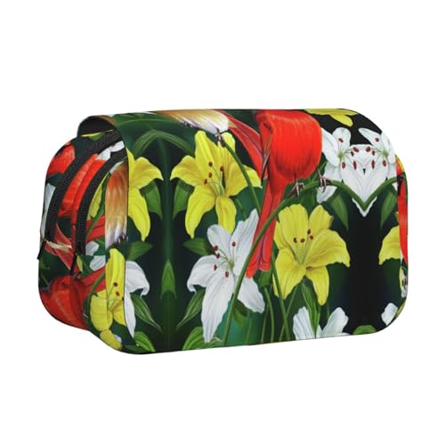 Doppelschichtiges Federmäppchen mit Vögeln und Blumen, großes Fassungsvermögen (für 50 Stifte/Bleistifte), Volldruck, strapazierfähiges Polyester, Schul- und Bürobedarf von HAHAFU