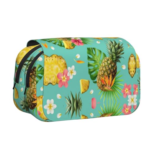 Doppelschichtiges Federmäppchen mit tropischem Ananas-Design, großes Fassungsvermögen (für 50 Stifte/Bleistifte), Volldruck, strapazierfähiges Polyester, Schul- und Bürobedarf von HAHAFU