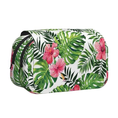 Doppelschichtiges Federmäppchen mit tropischen Blättern, großes Fassungsvermögen (für 50 Stifte/Bleistifte), Volldruck, strapazierfähiges Polyester, Schul- und Bürobedarf von HAHAFU