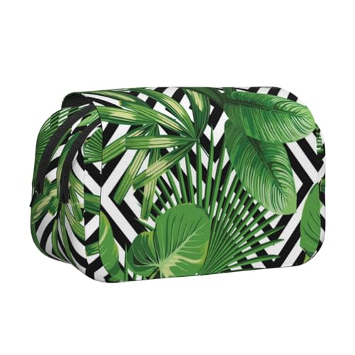 Doppelschichtiges Federmäppchen mit tropischen Blättern, großes Fassungsvermögen (für 50 Stifte/Bleistifte), Volldruck, strapazierfähiges Polyester, Schul- und Bürobedarf von HAHAFU