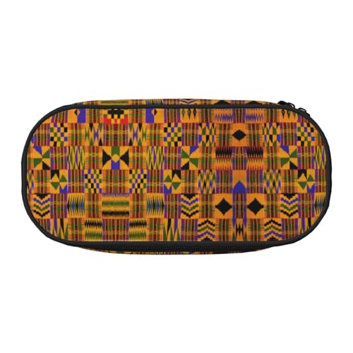 Federmäppchen, Make-up-Tasche, afrikanisches Tribal-Design, ethnische Textur, doppelter Reißverschluss, großes Fassungsvermögen, knautschfest, Polyester, Organizer mit 4 Stiftfächern und Netztasche von HAHAFU