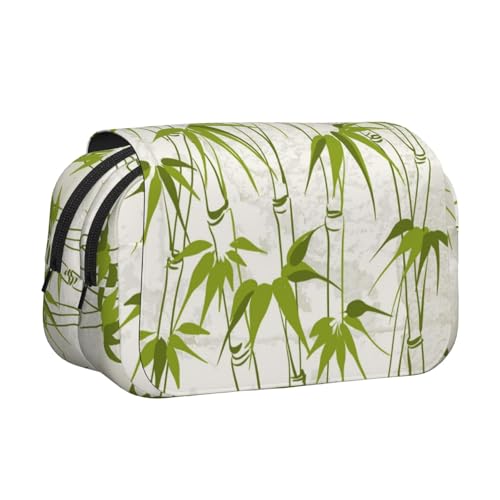 Federmäppchen, doppelschichtig, Bambus, Naturpflanze, großes Fassungsvermögen (für 50 Stifte/Bleistifte), Volldruck, strapazierfähiges Polyester, Schul- und Bürobedarf, Grün von HAHAFU