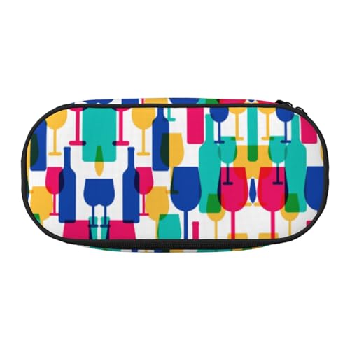 Federmäppchen für Cocktailgläser und Weinflaschen, Doppelreißverschluss, großes Fassungsvermögen, knautschfestes Polyester-Organizer mit 4 Stiftfächern und Netztasche für Schule, Büro, Reisen von HAHAFU