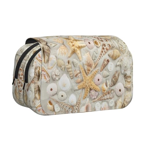 Federmäppchen mit Muscheln auf weißem Sand, doppelschichtig, großes Fassungsvermögen (für 50 Stifte/Bleistifte), Volldruck, strapazierfähiges Polyester, Schul- und Bürobedarf von HAHAFU