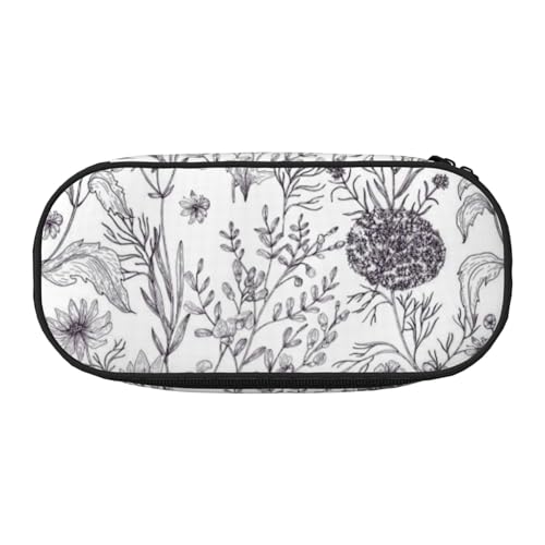 Federmäppchen mit blühenden Kräutern und krautigen Pflanzen, Doppelreißverschluss, großes Fassungsvermögen, knautschfestes Polyester, Organizer für Schule, Büro, Reisen (Volldruckdesign) von HAHAFU