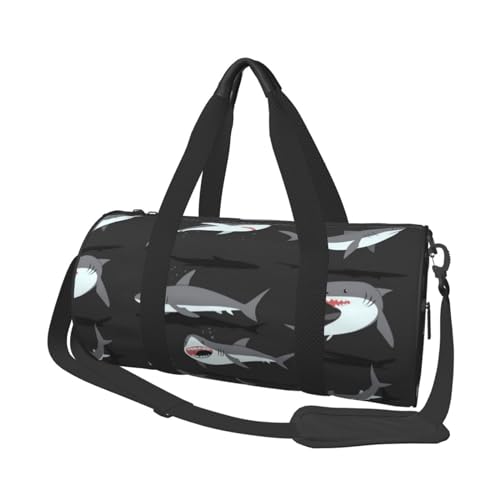 Fisch-Reisetasche, Organizer, Sporttasche, Turnbeutel, großer Druck, Polyester, Schultertasche für Damen und Herren, Schwarz , Einheitsgröße von HAHAFU