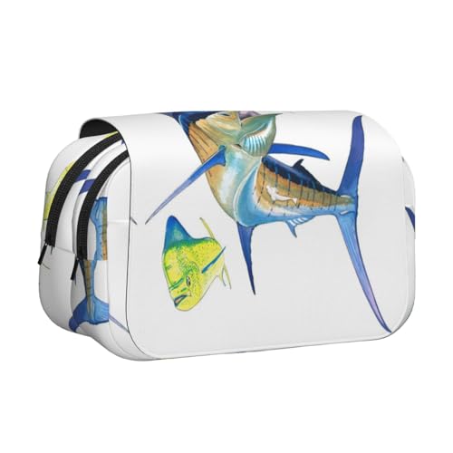 Fish Art Doppelschichtiges Federmäppchen mit Klappdeckel, großes Fassungsvermögen (für 50 Stifte/Bleistifte), Volldruck, strapazierfähiges Polyester, Schul- und Bürobedarf von HAHAFU