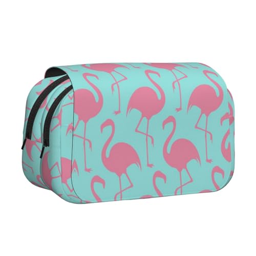 Flamingo Doppelschichtiges Federmäppchen, großes Fassungsvermögen (für 50 Stifte/Bleistifte), Volldruck, strapazierfähiges Polyester, Schul- und Bürobedarf von HAHAFU