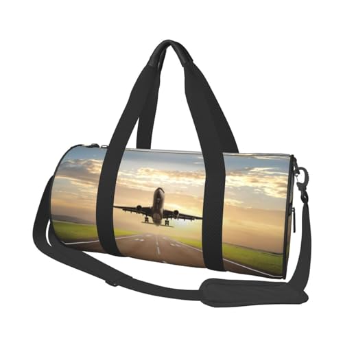 Flugzeug-Reisetasche, Organizer, Sporttasche, Turnbeutel, großer Druck, Polyester, Schultertasche für Damen und Herren, Schwarz , Einheitsgröße von HAHAFU