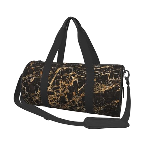 Goldene Marmor-Reisetasche, Organizer, Sporttasche, Turnbeutel, großer Druck, Polyester, Schultertasche für Damen und Herren, Schwarz , Einheitsgröße von HAHAFU