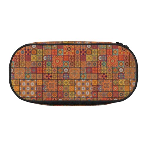 Gruppe von marokkanischen geometrischen Federmäppchen mit doppeltem Reißverschluss, großes Fassungsvermögen, knautschfester Polyester-Organizer mit 4 Stiftfächern und Netztasche für Schule, Büro von HAHAFU