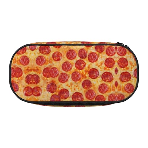 HAHAFU 3D Pizza Pepperoni Federmäppchen mit doppeltem Reißverschluss, großes Fassungsvermögen, knautschfester Polyester-Organizer mit 4 Stiftfächern und Netztasche für Schule, Büro, Reisen von HAHAFU