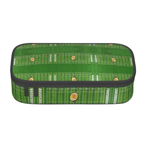 HAHAFU American Football Field Ball Sport Durable Large Capacity Pencil Case with Multiple Compartments, Print Water-Resistant Polyester School Supplies Organizer (Square Design), Schwarz von HAHAFU