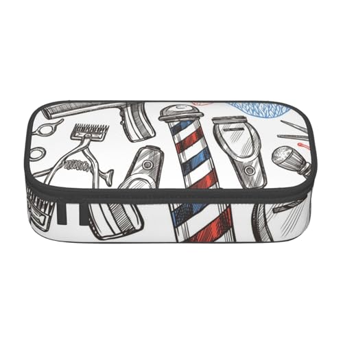 HAHAFU Barber Shop Federmäppchen im einfarbigen Stil, langlebig, großes Fassungsvermögen, mit mehreren Fächern, bedruckt, wasserabweisend, Polyester, Schulbedarf-Organizer (quadratisches Design von HAHAFU