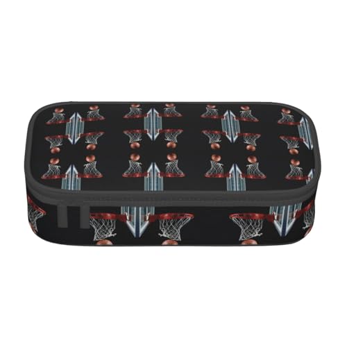 HAHAFU Basketball-Federmäppchen mit großem Fassungsvermögen, mehrere Fächer, bedruckt, wasserabweisend, Polyester, Schulbedarf-Organizer (quadratisches Design), Schwarz , Einheitsgröße von HAHAFU