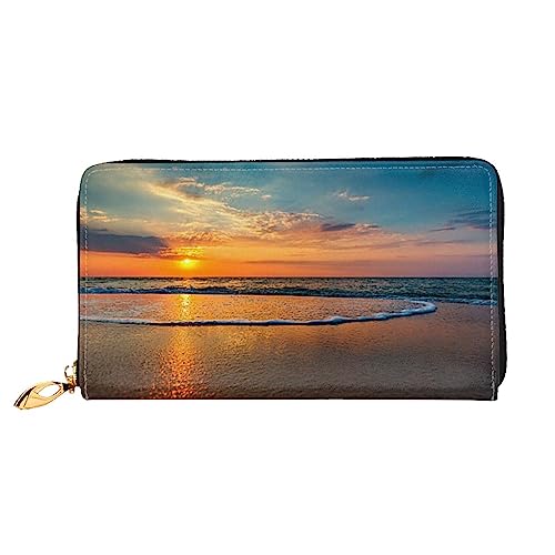 HAHAFU Beach Sunset Damen-Geldbörse, bedruckt, multifunktional, großes Fassungsvermögen, Reißverschluss, Kartenetuis, Schwarz , Einheitsgröße von HAHAFU