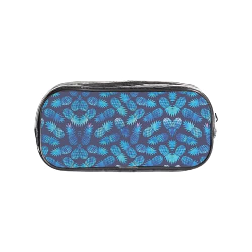 HAHAFU Blaues Ananas-Federmäppchen, transparentes PVC-Federmäppchen, Make-up-Tasche für Schule, Büro, Reisen, Fitnessstudio, Zubehör, Organizer (komplett bedruckte Vorderseite) von HAHAFU