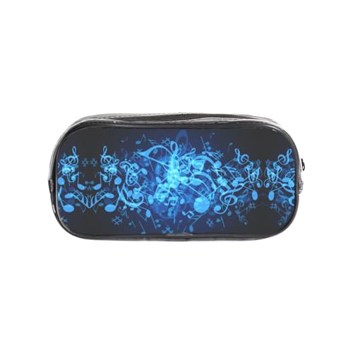 HAHAFU Blaues Federmäppchen mit Musiknoten, transparentes PVC-Federmäppchen, Make-up-Tasche für Schule, Büro, Reisen, Fitnessstudio, Zubehör, Organizer (komplett bedruckte Vorderseite) von HAHAFU