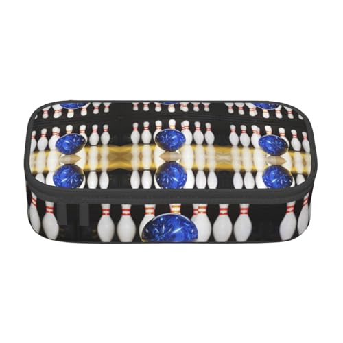 HAHAFU Bowling Federmäppchen mit großem Fassungsvermögen und mehreren Fächern, bedruckt, wasserabweisend, Polyester, Schulbedarf-Organizer (quadratisches Design), Schwarz , Einheitsgröße von HAHAFU