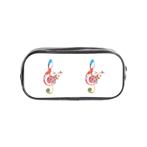 HAHAFU Buntes Musik-Federmäppchen, transparentes PVC-Federmäppchen, Make-up-Tasche für Schule, Büro, Reisen, Fitnessstudio, Zubehör, Organizer (komplett bedruckte Vorderseite) von HAHAFU