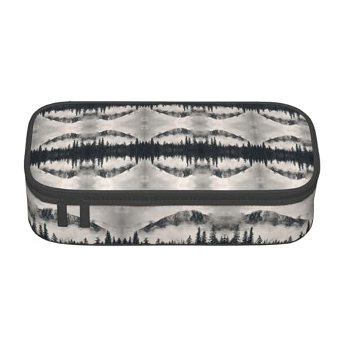 HAHAFU Canadian Smokey Mountain Cliff Federmäppchen mit großem Fassungsvermögen, mehrere Fächer, bedruckt, wasserabweisend, Polyester, Schulbedarf-Organizer (quadratisches Design), Schwarz von HAHAFU