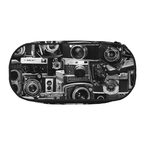 HAHAFU Cool Camera Collection Federmäppchen mit doppeltem Reißverschluss, großes Fassungsvermögen, knautschfester Polyester-Organizer mit 4 Stiftfächern und Netztasche für Schule, Büro, Reisen von HAHAFU