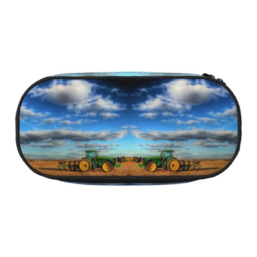 HAHAFU Fantasy Farm Traktor Federmäppchen mit doppeltem Reißverschluss, großes Fassungsvermögen, knautschfester Polyester-Organizer mit 4 Stiftfächern und Netztasche für Schule, Büro, Reisen von HAHAFU