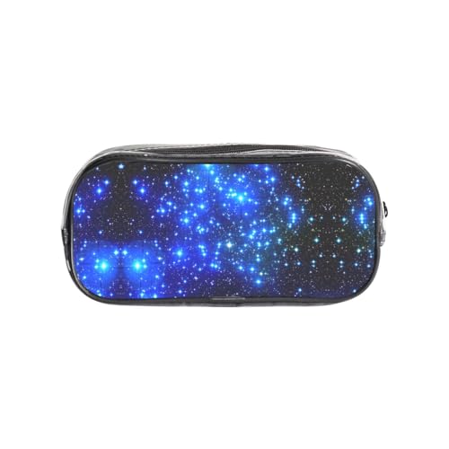 HAHAFU Federmäppchen, PVC, transparent, Make-up-Tasche für Schule, Büro, Reisen, Fitnessstudio, Zubehör, Organizer, Blau mit leuchtenden Sternen (Vorderseite mit Volldruck) von HAHAFU