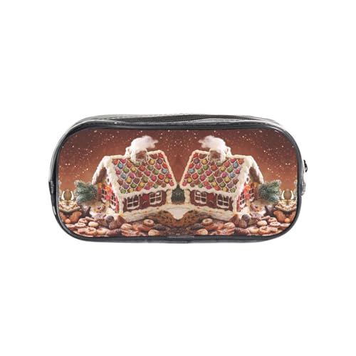 HAHAFU Federmäppchen, Weihnachtsdorfhaus, transparentes PVC-Federmäppchen, transparente Make-up-Tasche für Schule, Büro, Reisen, Fitnessstudio, Zubehör, Organizer (komplett bedruckte Vorderseite) von HAHAFU