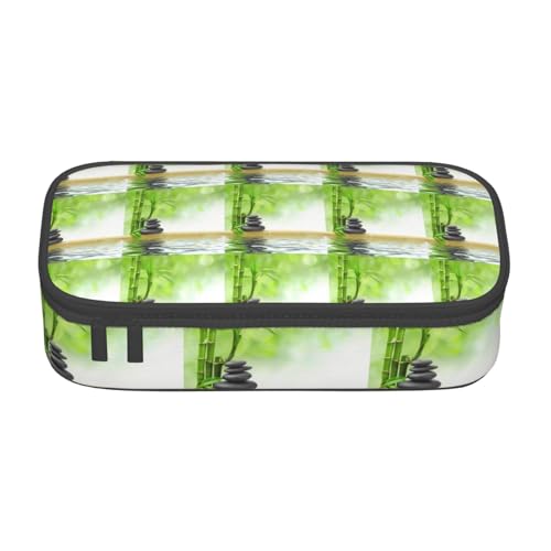 HAHAFU Federmäppchen aus Bambus, robust, großes Fassungsvermögen, mit mehreren Fächern, bedruckt, wasserabweisend, Polyester, Schulbedarf-Organizer (quadratisches Design), Schwarz , Einheitsgröße von HAHAFU