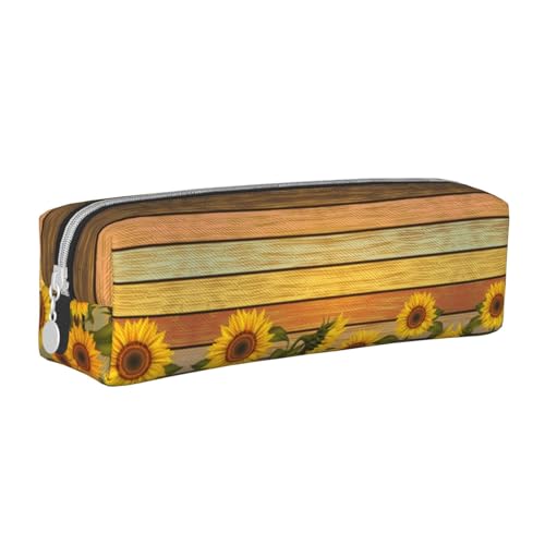 HAHAFU Federmäppchen aus Holz, Motiv: Sonnenblume, niedliches Federmäppchen für Mädchen und Jungen, bedrucktes Leder, Schreibwaren, Organizer, Box, Schule, Büro, Federmäppchen, weiß, Einheitsgröße, von HAHAFU