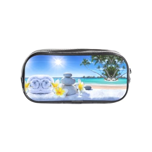 HAHAFU Federmäppchen aus PVC, Motiv: tropische Blumen und Zen, transparent, Make-up-Tasche für Schule, Büro, Reisen, Fitnessstudio, Zubehör, Organizer (komplett bedruckte Vorderseite) von HAHAFU