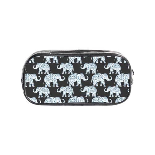 HAHAFU Federmäppchen aus PVC, transparent, Make-up-Tasche für Schule, Büro, Reisen, Fitnessstudio, Zubehör, Organizer, Elefantenblau, Schwarz von HAHAFU