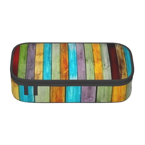 HAHAFU Federmäppchen aus buntem Holzbrett, langlebig, großes Fassungsvermögen, mit mehreren Fächern, bedruckt, wasserabweisend, Polyester, Schulbedarf-Organizer (quadratisches Design), Schwarz von HAHAFU