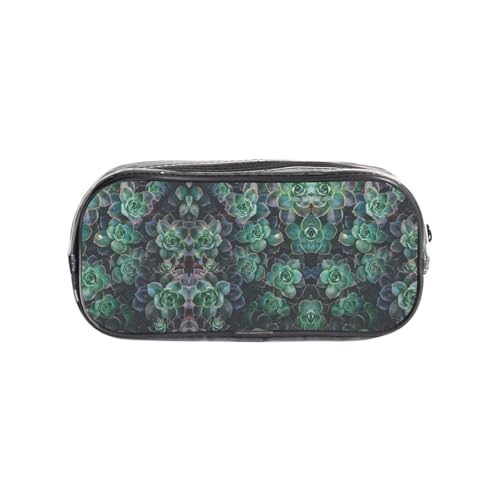 HAHAFU Federmäppchen aus transparentem PVC, Grün, Sukkulenten, transparente Make-up-Tasche für Schule, Büro, Reisen, Fitnessstudio, Zubehör (komplett bedruckte Vorderseite) von HAHAFU