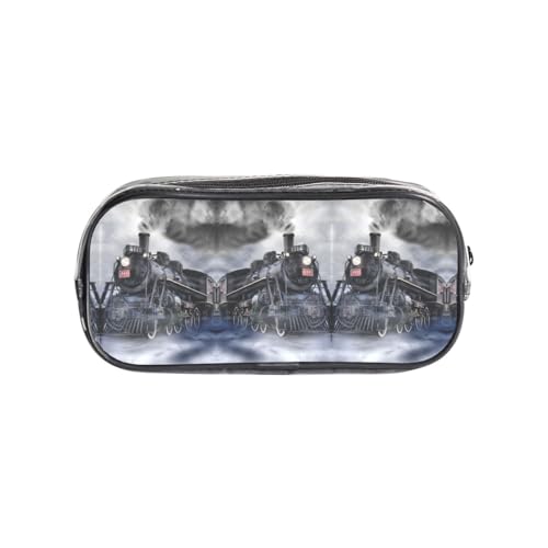 HAHAFU Federmäppchen aus transparentem PVC, Motiv: Dampfzug, Wolken, transparent, Make-up-Tasche für Schule, Büro, Reisen, Fitnessstudio, Zubehör (komplett bedruckte Vorderseite) von HAHAFU