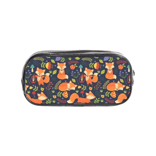 HAHAFU Federmäppchen aus transparentem PVC, Motiv: Fuchs, Blume, niedlich, für Schule, Büro, Reisen, Fitnessstudio, Zubehör, Organizer (komplett bedruckte Vorderseite) von HAHAFU