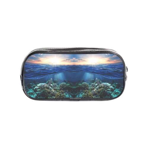 HAHAFU Federmäppchen aus transparentem PVC, Motiv: Meeresschildkröte, schwimmend, transparent, Make-up-Tasche für Schule, Büro, Reisen, Fitnessstudio, Zubehör, Organizer (Volldruck auf der Vorderseite von HAHAFU